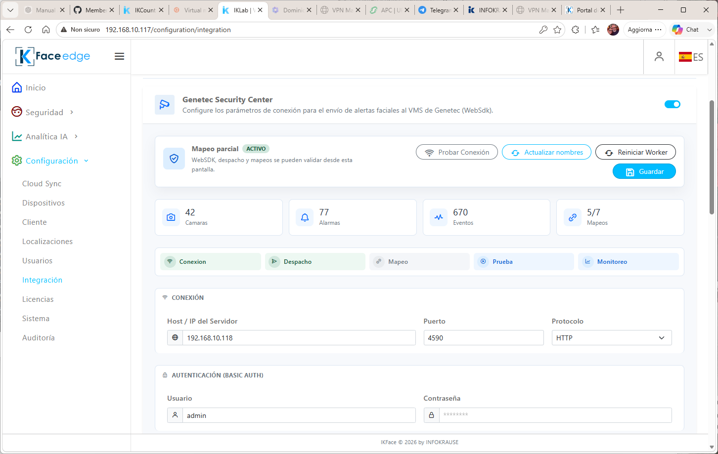 Configurazione di Genetec Security Center in IKFace Edge